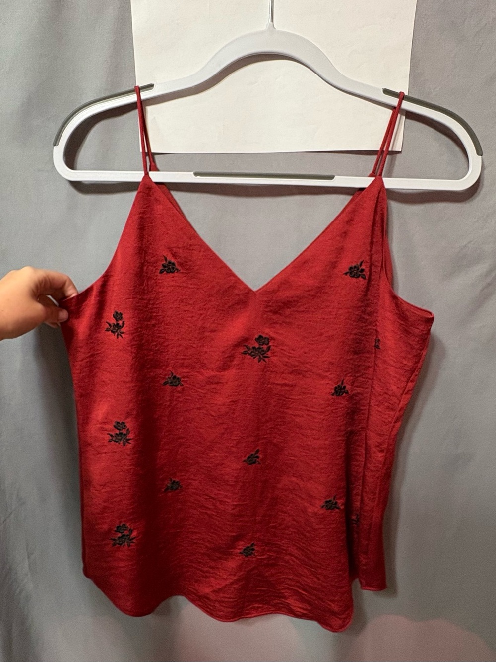 Express Red V-Neck Floral Embroidered Cami
